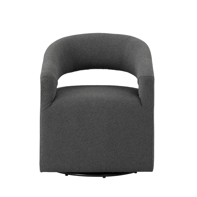 Poltrona rotonda Celeste Modern Boucle con schienale aperto e braccioli curvi, poltrona girevole di