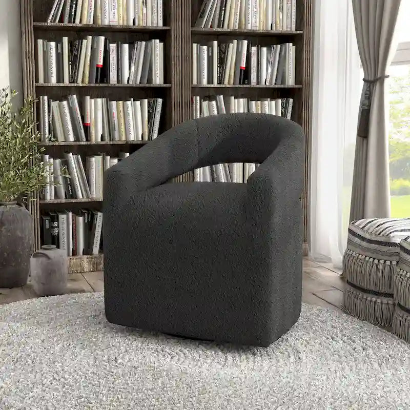 Celeste Modern Boucle Round Barrel Chair Open Back and Curved Arm, Swivel Armchair by  