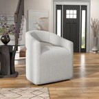 Poltrona rotonda Celeste Modern Boucle con schienale aperto e braccioli curvi, poltrona girevole di