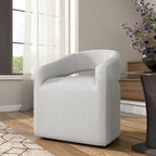 Poltrona rotonda Celeste Modern Boucle con schienale aperto e braccioli curvi, poltrona girevole di