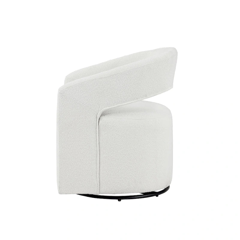 Poltrona rotonda Celeste Modern Boucle con schienale aperto e braccioli curvi, poltrona girevole di