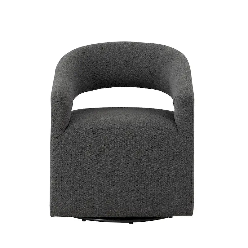 Poltrona rotonda Celeste Modern Boucle con schienale aperto e braccioli curvi, poltrona girevole di