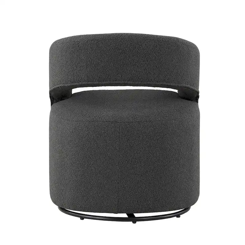 Poltrona rotonda Celeste Modern Boucle con schienale aperto e braccioli curvi, poltrona girevole di