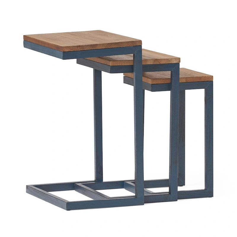 Tavolini impilabili Darlah in legno di abete e metallo in stile industriale moderno (Set di 3) by