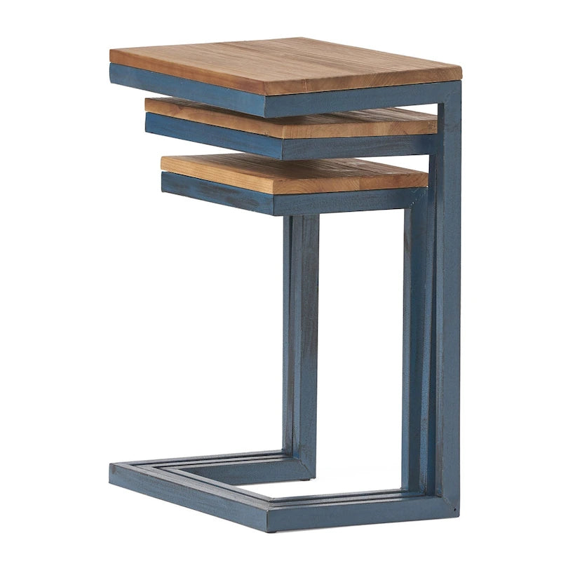Tavolini impilabili Darlah in legno di abete e metallo in stile industriale moderno (Set di 3) by