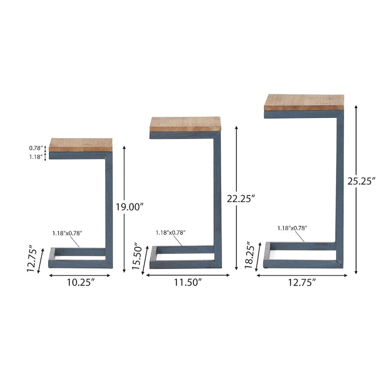 Tavolini impilabili Darlah in legno di abete e metallo in stile industriale moderno (Set di 3) by