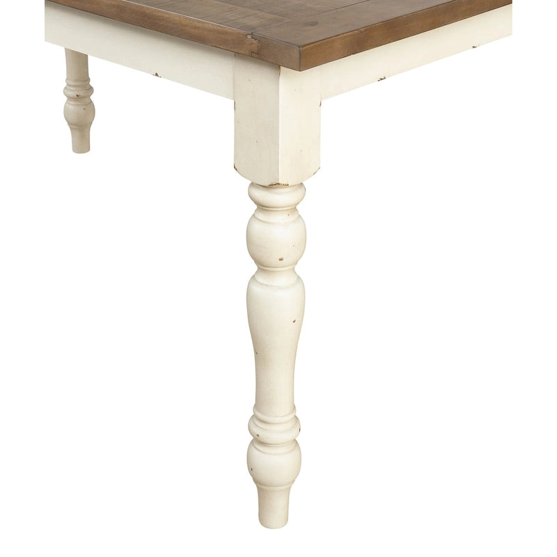 Tavolo da pranzo in legno bicolore con finitura bianco anticato Prato e rovere invecchiato
