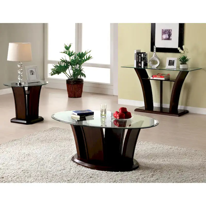 Set di 3 tavolini in vetro da 48 pollici Pecs Contemporary Cherry di