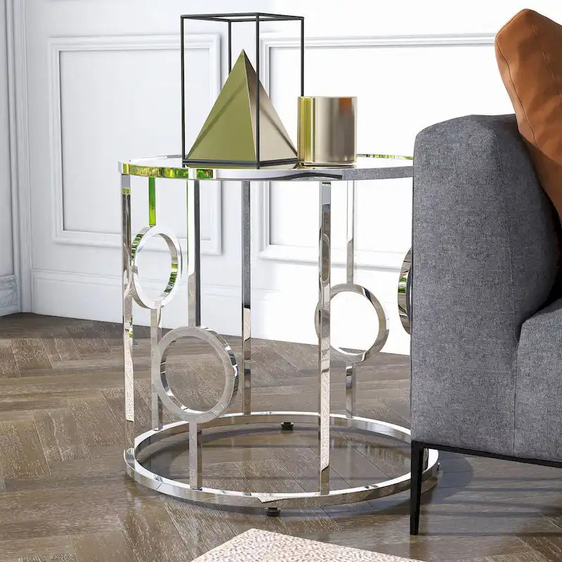 Hoop Glam Chrome 23-inch Mirror End Table by  