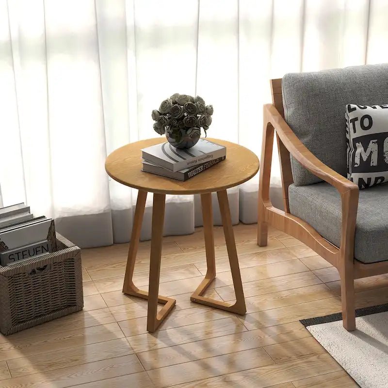 24  Round Side Table Solid Rubber Wood End Table Beside Sofa & Bed