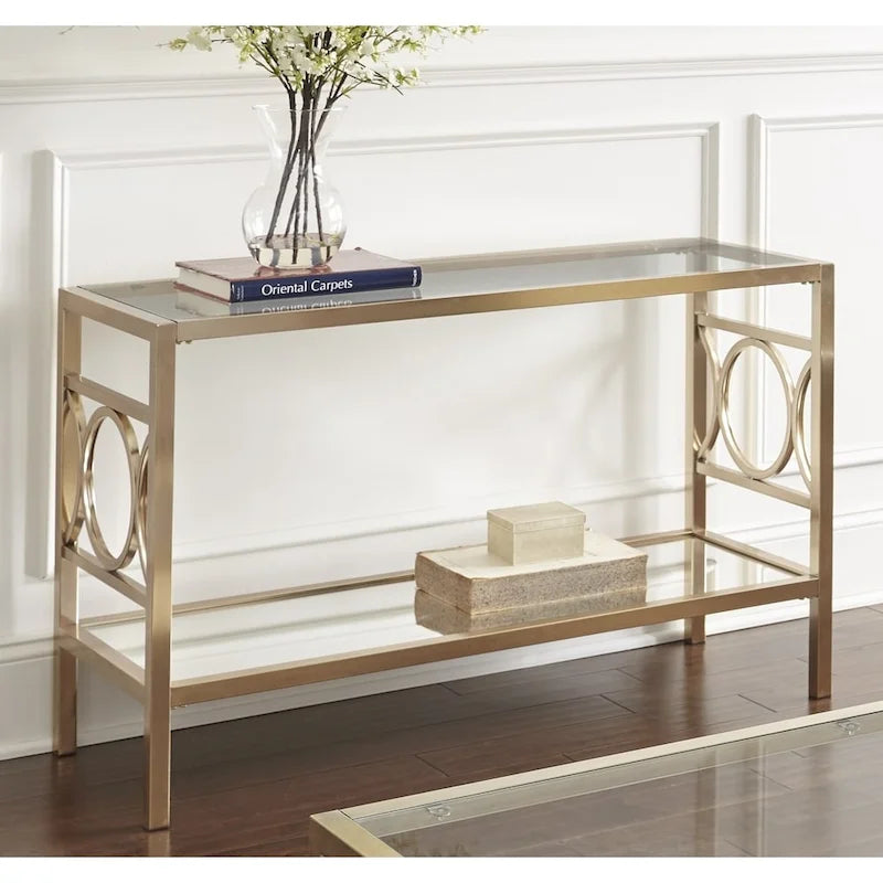 Steve Silver Oria Modern Tempered Glass and Gold Metal Sofa Table