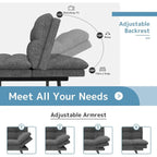 Divano Letto Futon, Divano Pieghevole in Memory Foam Convertibile per Due Posti Letto con Braccioli Regolabili per Piccoli Spazi