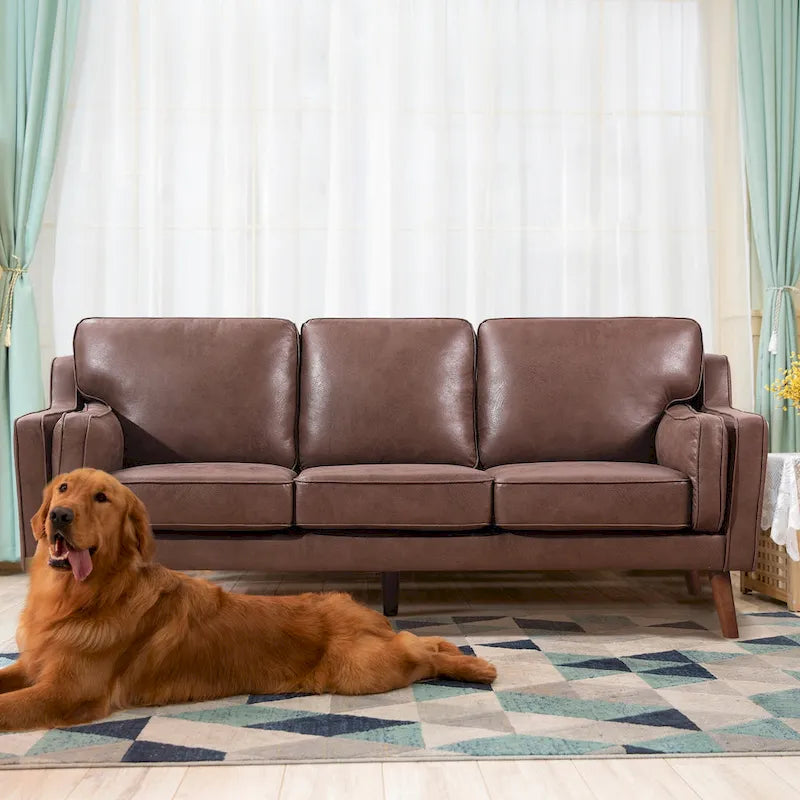 Mid-Century Leather Sofa Loveseat with 5.9  Upholstered Cushion