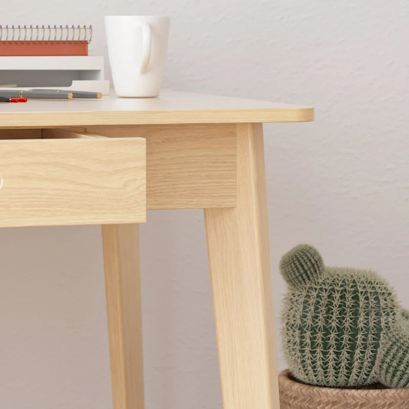 Scrivania per computer in legno beige, 120 cm Scrivania con 2 cassetti