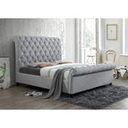 Pietro Letto a Piattaforma Sleigh Rivestito in Tessuto Grigio Trapuntato