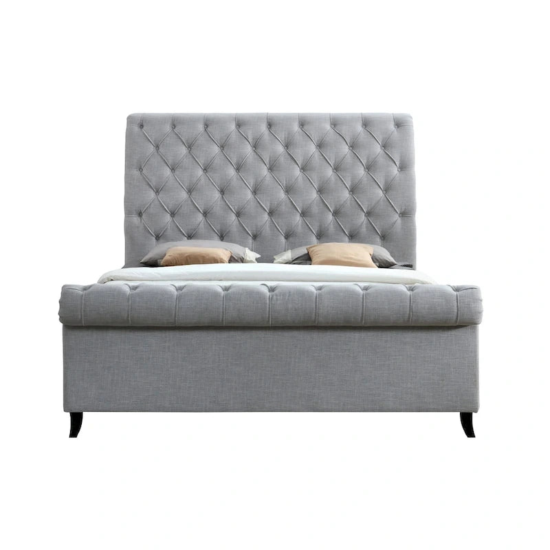 Pietro Letto a Piattaforma Sleigh Rivestito in Tessuto Grigio Trapuntato