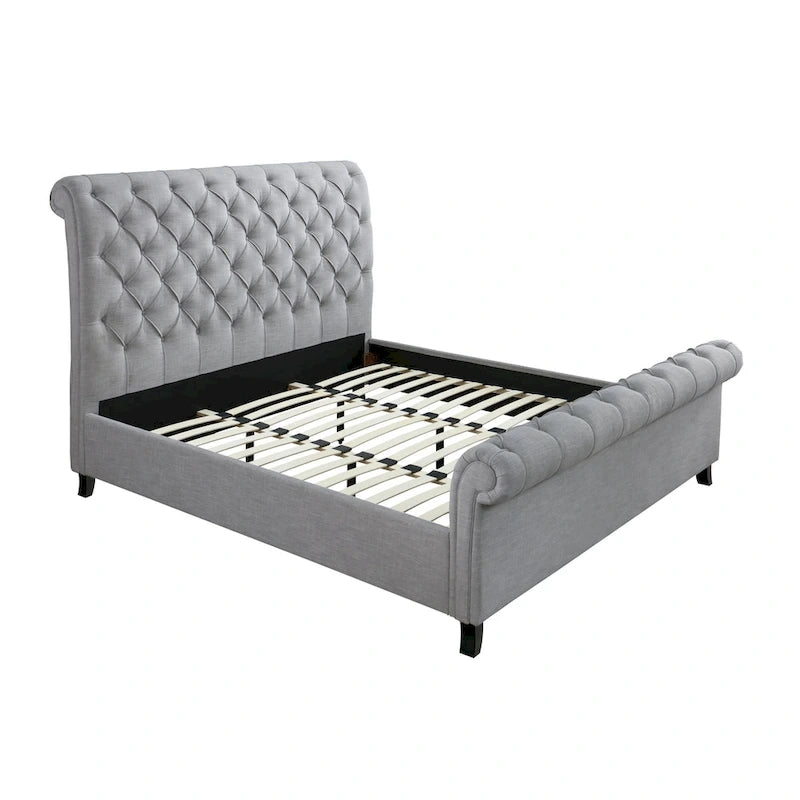 Pietro Letto a Piattaforma Sleigh Rivestito in Tessuto Grigio Trapuntato