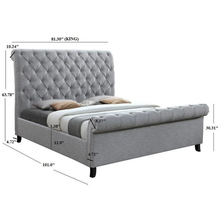 Pietro Letto a Piattaforma Sleigh Rivestito in Tessuto Grigio Trapuntato