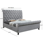 Pietro Letto a Piattaforma Sleigh Rivestito in Tessuto Grigio Trapuntato