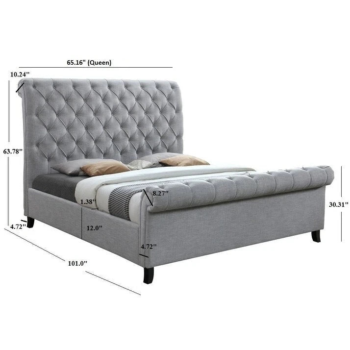 Pietro Letto a Piattaforma Sleigh Rivestito in Tessuto Grigio Trapuntato