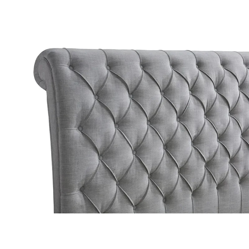 Pietro Letto a Piattaforma Sleigh Rivestito in Tessuto Grigio Trapuntato