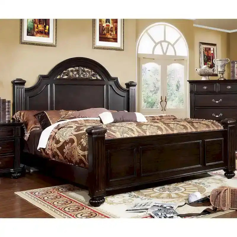   Vame Traditional Walnut Queen Wood Four Poster Bed