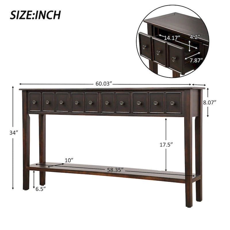 Consolle rustica da ingresso lunga a 4 cassetti
