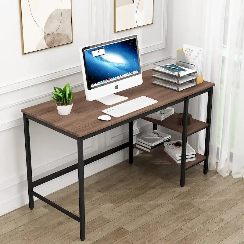 Scrivania per computer con scaffali portaoggetti, workstation da studio per ufficio domestico industriale reversibile