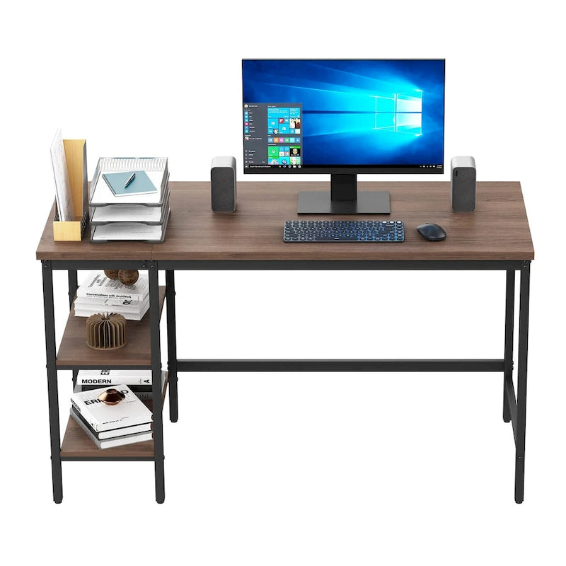 Scrivania per computer con scaffali portaoggetti, workstation da studio per ufficio domestico industriale reversibile