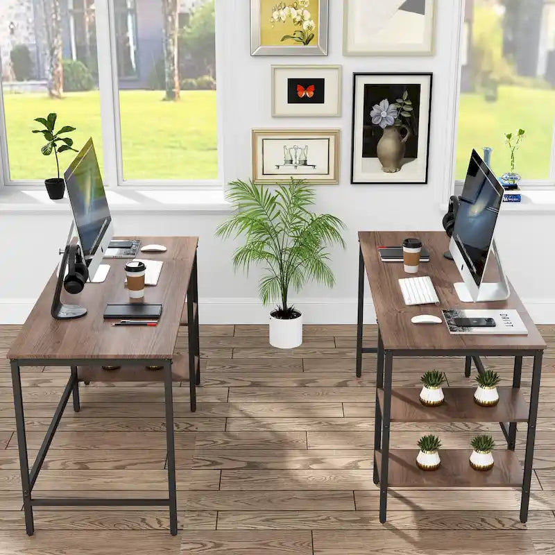 Scrivania per computer con scaffali portaoggetti, workstation da studio per ufficio domestico industriale reversibile