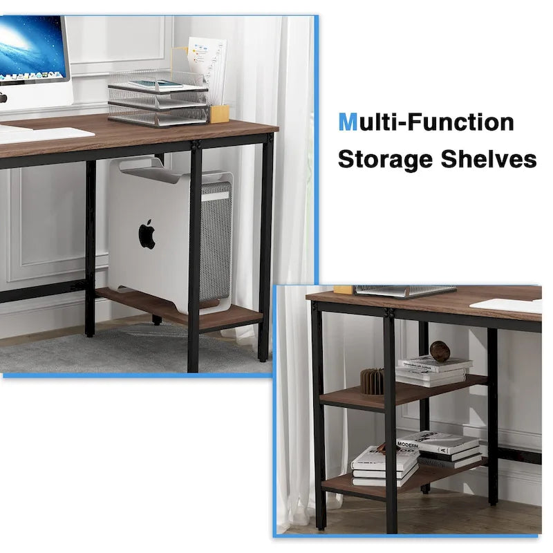 Scrivania per computer con scaffali portaoggetti, workstation da studio per ufficio domestico industriale reversibile