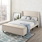 Beige Upholstered Platform Bed with Storage Ottoman By  