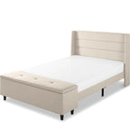 Letto a piattaforma imbottito beige con pouf contenitore By