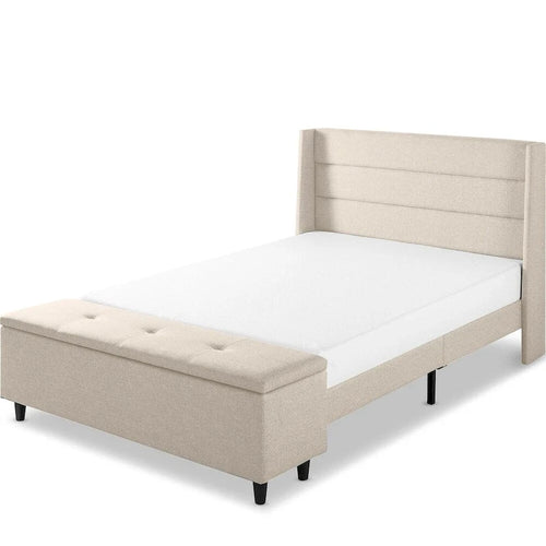 Letto a piattaforma imbottito beige con pouf contenitore By