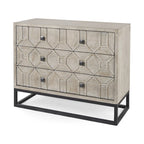Credenza Genevieve I con impiallacciatura in abete grigio, struttura in ferro e 3 cassetti - 39.0L x 15.7W x 30.9H
