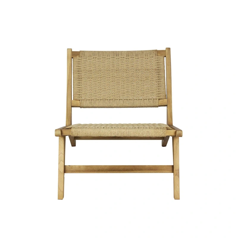Poltrona lounge senza braccioli Hartley Mid-Century Modern in legno con erba marina intrecciata, colore naturale di