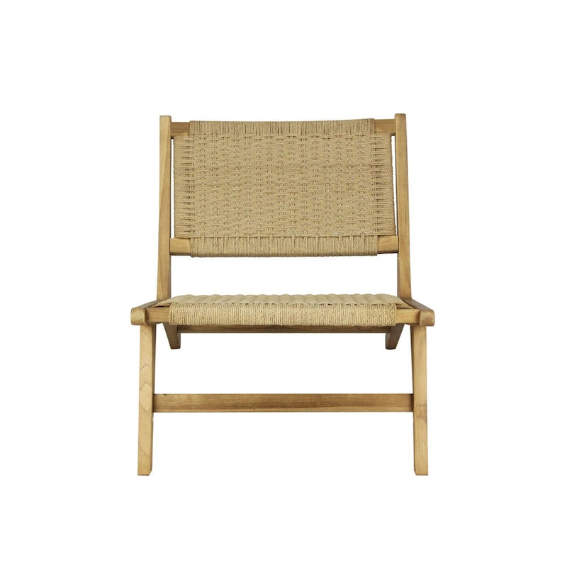 Poltrona lounge senza braccioli Hartley Mid-Century Modern in legno con erba marina intrecciata, colore naturale di