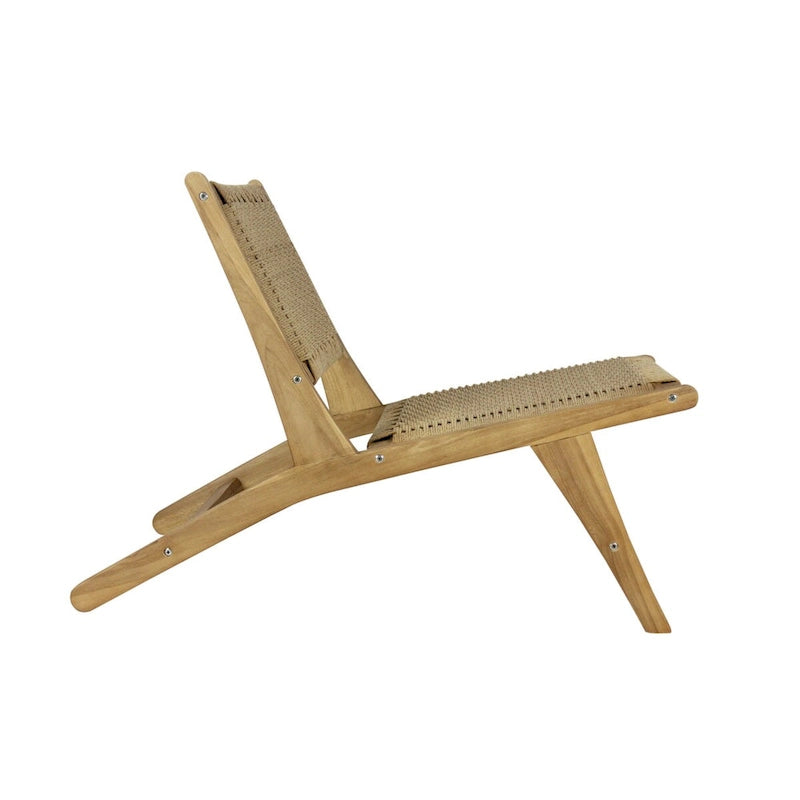 Poltrona lounge senza braccioli Hartley Mid-Century Modern in legno con erba marina intrecciata, colore naturale di