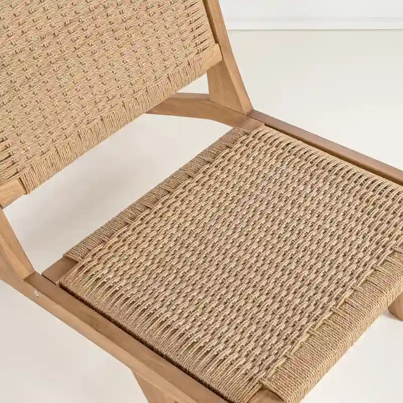 Poltrona lounge senza braccioli Hartley Mid-Century Modern in legno con erba marina intrecciata, colore naturale di