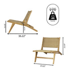 Poltrona lounge senza braccioli Hartley Mid-Century Modern in legno con erba marina intrecciata, colore naturale di