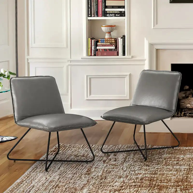 Sedia d'Appoggio in Similpelle Mid-Century con Schienale Regolabile Set da 2 - 31,5 A X 22,2 L X 23,6 P
