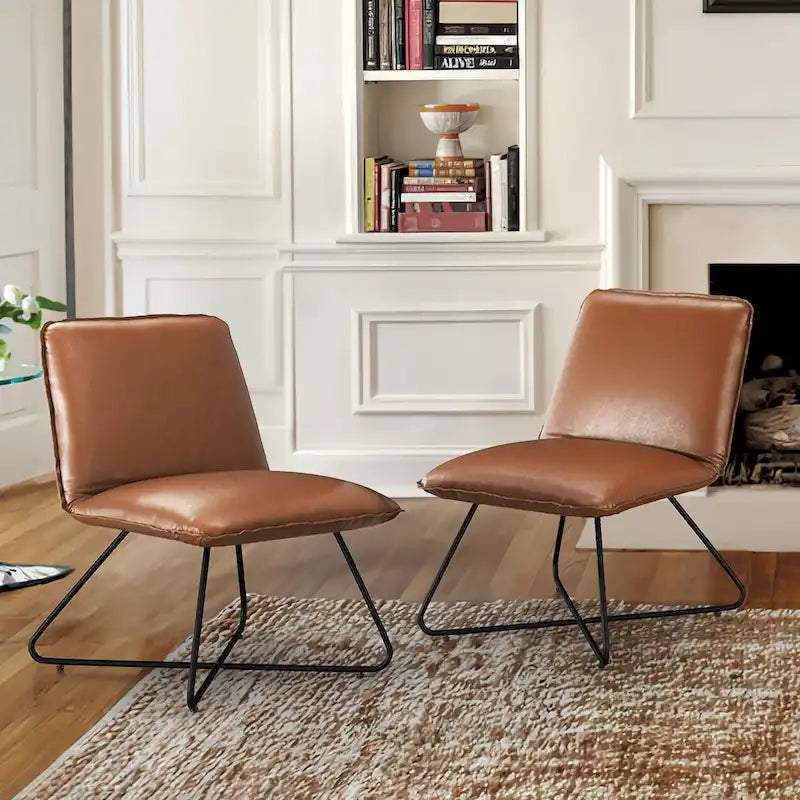 Sedia d'Appoggio in Similpelle Mid-Century con Schienale Regolabile Set da 2 - 31,5 A X 22,2 L X 23,6 P