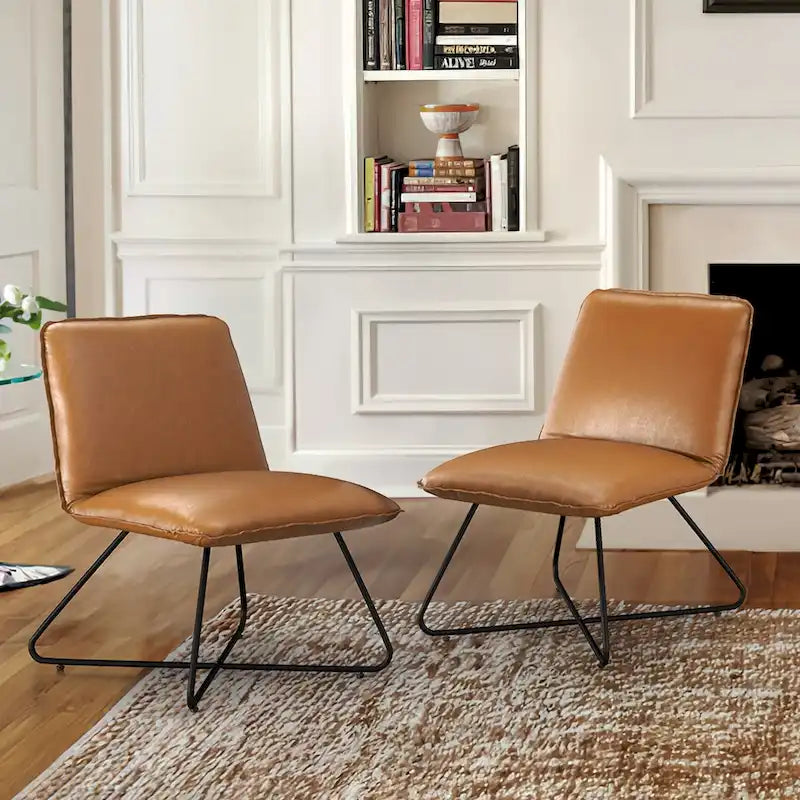 Sedia d'Appoggio in Similpelle Mid-Century con Schienale Regolabile Set da 2 - 31,5 A X 22,2 L X 23,6 P