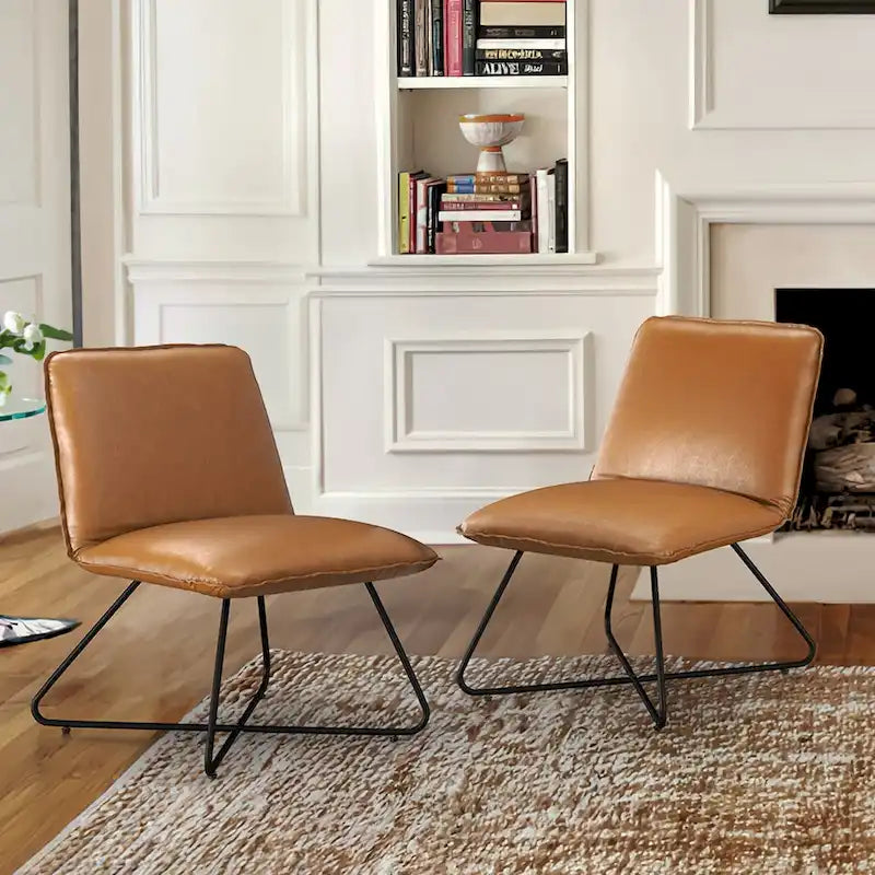 Sedia d'Appoggio in Similpelle Mid-Century con Schienale Regolabile Set da 2 - 31,5 A X 22,2 L X 23,6 P