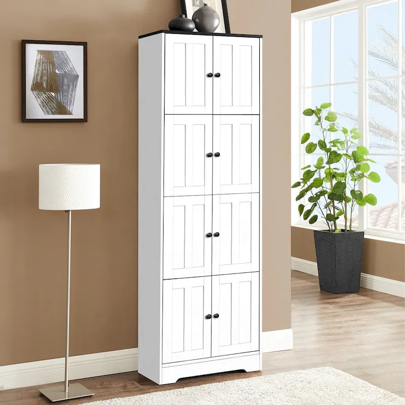 Mobile Contenitore Alto con 8 Ante e 4 Ripiani, Armadietto a Muro per Soggiorno, Cucina, Ufficio, Camera da Letto, Bagno