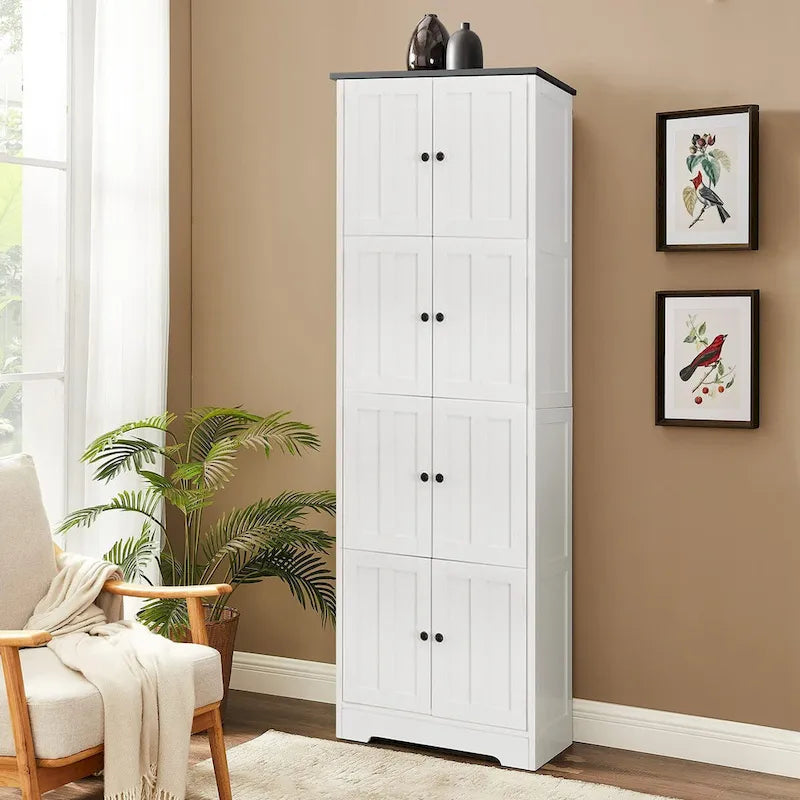 Mobile Contenitore Alto con 8 Ante e 4 Ripiani, Armadietto a Muro per Soggiorno, Cucina, Ufficio, Camera da Letto, Bagno