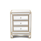 L 19.7 x P 15 x H 26 Mobiletto a tre cassetti con specchio color champagne, comodino multifunzionale