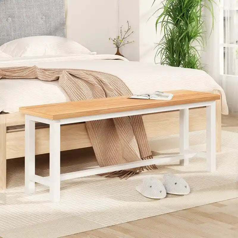 Grondin Panca da pranzo in stile industriale, set da 2 pezzi, set di 2 panche da pranzo in legno e acciaio, panche da ingresso durevoli e stabili