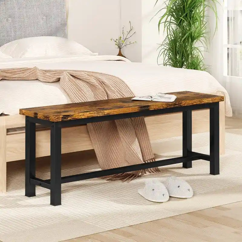 Grondin Panca da pranzo in stile industriale, set da 2 pezzi, set di 2 panche da pranzo in legno e acciaio, panche da ingresso durevoli e stabili